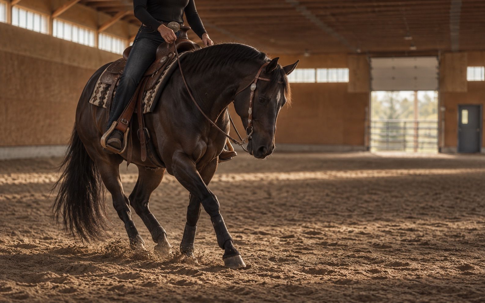 Cavalière en selle western dans le manège