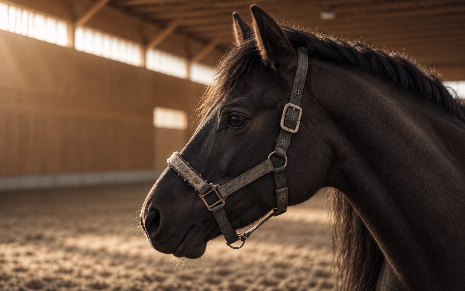 Cheval au calme dans le manège