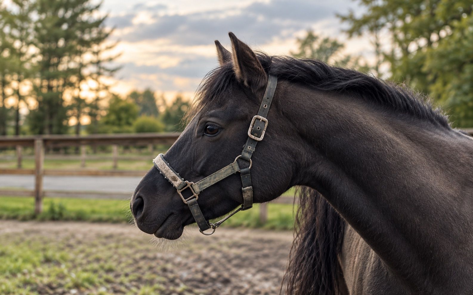 Profil d'un cheval du domaine Hipparion, en fin de journée